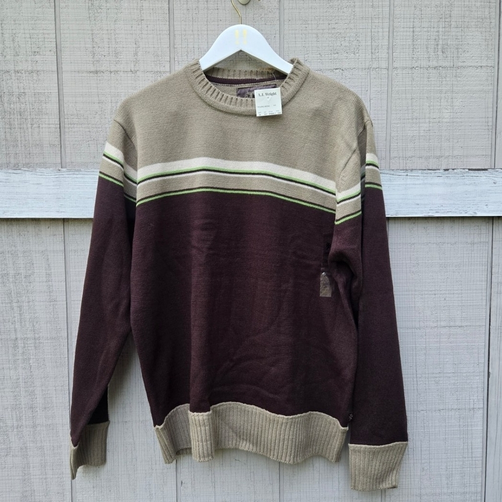 New Deadstock Y2K Modern Culture Dad Granpa Knit Crewneck Brown Sweater Large